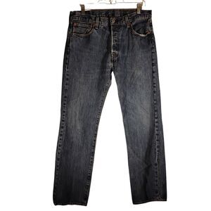 Levi's 501 jeans mens 33x32 blue denim button fly dark wash straight leg cotton
